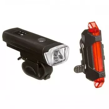 Фара велосипедная STG TL5411 + FL1559, комплект, Usb 220 mAH, черный, красный Х88383