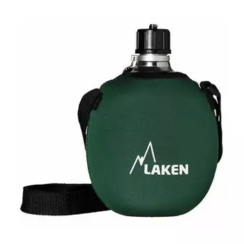 Фляга Laken Clasica 121FV в неопреновом чехле с ремнем screw cap, 1л, зеленый