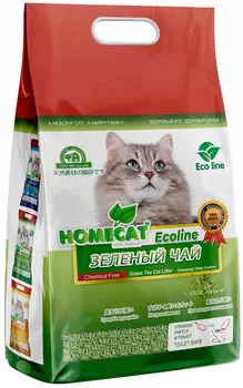 Homecat эколайн зеленый чай наполнитель комкующийся для туалета кошек (18 + 18 л)