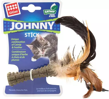 Игрушка для кошек GiGwi Johnny Stick кошачья мята с перьями прессованная 8 см (1 шт)