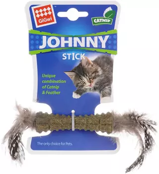 Игрушка для кошек GiGwi Johnny Stick кошачья мята с пером прессованная 8 см (1 шт)