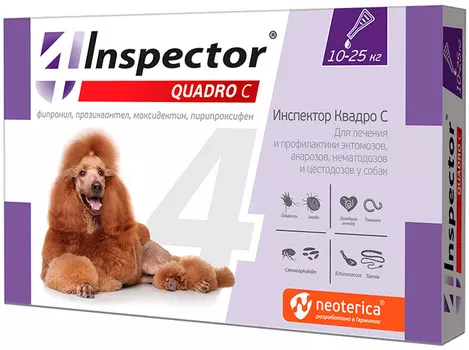 Inspector Quadro C капли для собак весом от 10 до 25 кг против внутренних и внешних паразитов (1 пипетка)