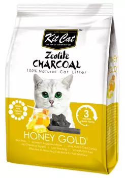 Kit Cat Zeolite Charcoal Honey Gold наполнитель комкующийся для туалета кошек медовый с золотыми крупинками (4 кг)