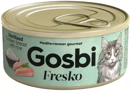 Gosbi Fresko Cat Sterilized для взрослых кастрированных котов и стерилизованных кошек с курицей и рисом (70 гр х 32 шт)