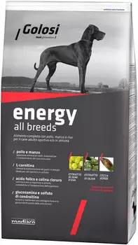 Golosi Energy All Breeds для активных взрослых собак всех пород с курицей, говядиной и рисом (20 кг)