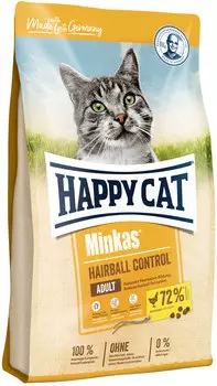 Happy Cat Minkas Hairball Control для взрослых кошек для вывода шерсти с птицей (0,5 кг)