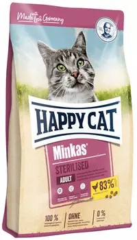 Happy Cat Minkas Sterilised для взрослых кастрированных котов и стерилизованных кошек с птицей (10 кг)