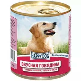 Happy Dog для взрослых собак с говядиной, сердцем, печенью, рубцом и рисом (4 + 1 шт)