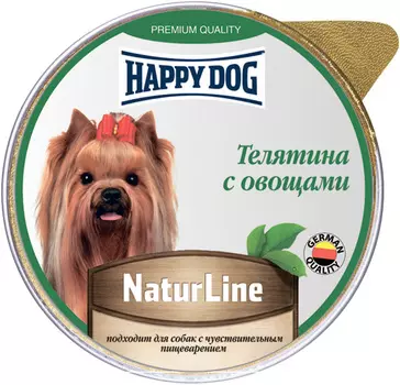 Happy Dog Natur Line для взрослых собак маленьких пород паштет с телятиной и овощами (125 гр х 10 шт)