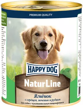Happy Dog Natur Line для взрослых собак с ягненком, сердцем, печенью и рубцом (970 гр х 12 шт)