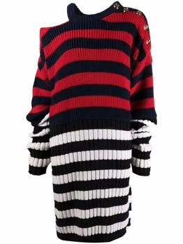 Balmain полосатое платье в рубчик, красный