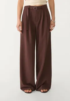 Брюки SMART WIDE-LEG WITH BUCKLE DETAIL Stradivarius, темно-коричневый