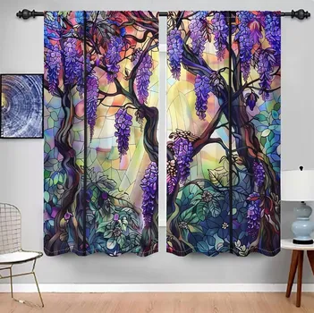 Wisteria and sunset curtains Beautiful wisteria at sunset, a set of two pieces, home living room bedroom curtains 50W130H(CM)X2PCS&Grommet Top