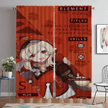Modern Living Room Curtains for Camera Genshin Impact Shades Home Interior Curtains 2 Pieces Window Curtain Halloween Decoration W50xH70cmx2pcs-CL