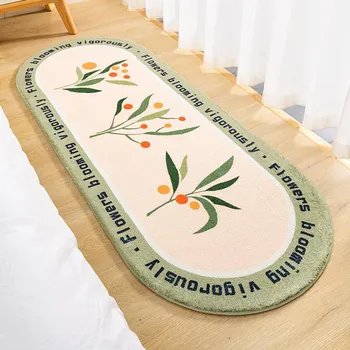Floor Mats Plant Flowers Small Fresh Soft Rugs Home Entrance Carpet Bedroom Toilet Bathroom Door Absorbent Non-Slip Foot Pad 40cmx60cm оливковое зеленый