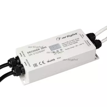 Декодер DMX SR-2102BWP (12-36V, 240-720W, 4CH) (IP67 Пластик) 019063 (Arlight)