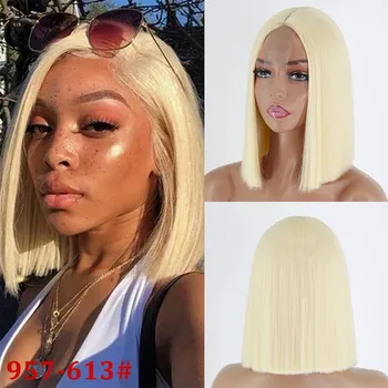 MISS WIG Женский короткий прямой парик средней части волос Розовый Синий Блондинка Оранжевый Парик из синтетического волокна Хэллоуин Косплей Повседневная жизнь