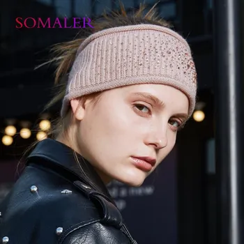 SOMALER женская повязка на голову со стразами, декоративная повязка на голову, женская модная теплая женская повязка на голову, кашемировые вязаные аксессуары для волос хаки