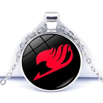 Ожерелье с подвеской в виде логотипа Fairy Tail, винтажное черное ожерелье с кабошоном. розовый