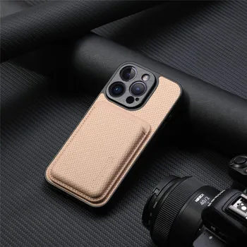 Подходит для iPhone 16 Pro, чехол для мобильного телефона, искусственная кожа с рисунком под карбон 14/13, магнитная карта, защитный чехол для Apple 15 iPhone16 Pro Max (large hole) чёрный