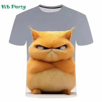 Футболка с котом Мужская мода Мужская одежда Футболки с 3D-принтом и рисунком кота Повседневная свободная мужская одежда O-образный вырез Harajuku Мужская футболка Топ S
