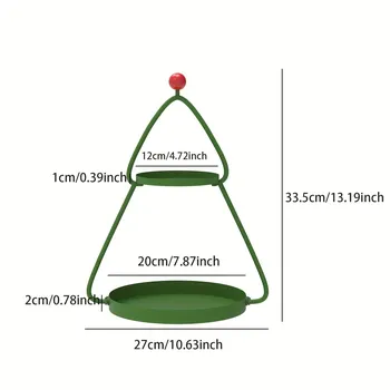Charming Dual Tier Christmas Tree Side Table Portable Metal Pedestal Stand with Festive Decorations for Home, Living Room,or Balcony,Christmas Decor красный