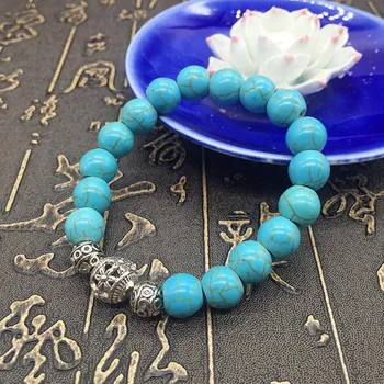 Retro fashion couple ethnic style bracelet handmade red turquoise turquoise bracelet, Tibetan silver hollow transfer bead accessories
