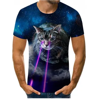 Мужская футболка с милым котом и коротким рукавом с 3D цифровым принтом, мужской топ S