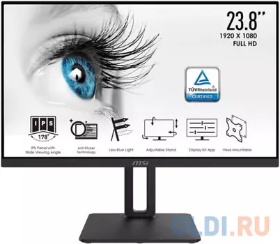 Монитор/ MSI PRO MP242P 23.8" (1920x1080 (матовый))/IPS/flat/1xHDMI(1.4)/1xD-Sub(VGA)/75Hz/5ms/подстраиваемая ножка 23.8"(1920x1080 (матовый