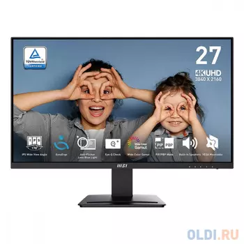 Монитор 27 MSI PRO MP273U Black (IPS, 3840x2160, HDMI+HDMI+DP, 4 ms, 178°/178°, 300 cd/m, 1000:1 (100M:1), 60Hz)