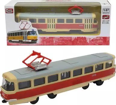 Инерционный металлический трамвай, размер 16 x 6 x 8,5 см., 1:87