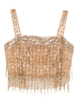 Креповый топ Elisabetta Franchi, расшитый пайетками, золотой