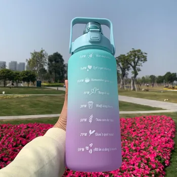Бутылка для воды Мотивационная бутылка для питья Спортивная бутылка для воды с маркером времени Портативные многоразовые пластиковые чашки Открытый дорожный тренажерный зал 0.3l-2l