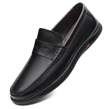 Genuine Leather Men Shoes Soft Sole Loafers Business Formal Moccasins Breathable Slip on Driving Shoes Leisure Man Walking Flats 38 коричневый