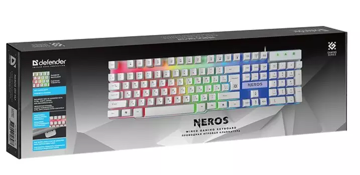 Клавиатура проводная Defender Neros GK-147 RU белый,радуж., 104 кнопки, FN, 1.8м