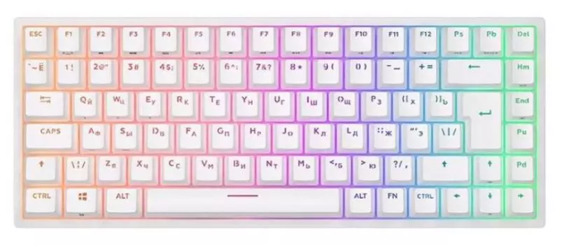 Клавиатура Royal Kludge RK84 подключение: BT, радиоканал 2,4 ГГц, провод, 84 клавиши, RGB подсветка, USB хаб, RK Red, 3750 mAh, белая