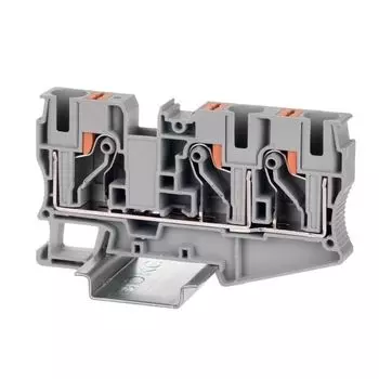 Клемма проходная DKC VPR-10-TWIN-GY зажим push-in, 3 точки подключения, 10 кв.мм, серая, "Nuputuk"
