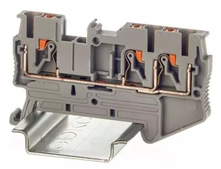 Клемма проходная DKC VPR-2.5-TWIN-GY зажим push-in, 3 точки подключения, 2.5 кв.мм, серая, "Nuputuk"