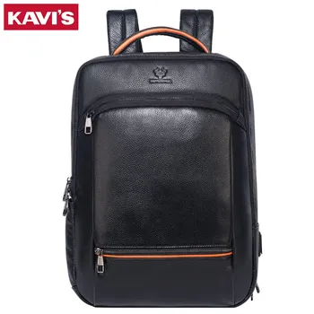 KAVIS 100% натуральная кожа для мужчин с USB-портом для зарядки, рюкзак большой емкости, прочный дорожный многофункциональный рюкзак для ноутбука