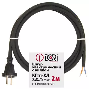кабель с вилкой DORI морозостойкий КГтп-ХЛ 2х0,75 2м 6А 220Вт черный