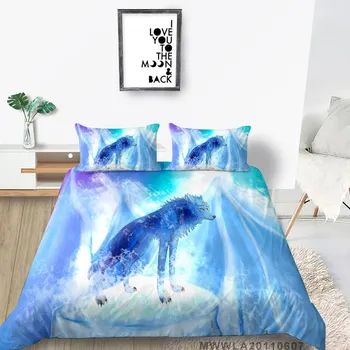 2023 Новый стиль 3D принт волка King Boy Girl Man Queen Мягкое украшение для одной спальни Новая мода Домашнее постельное белье Комплект пододеяльников UK Single 135x200cm
