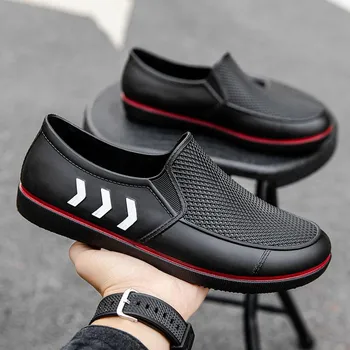 Spring and Autumn new water shoes men s adult non-slip low-top rain shoes fashionable flat-bottomed shallow mouth work shoes glue shoes men 40 серый