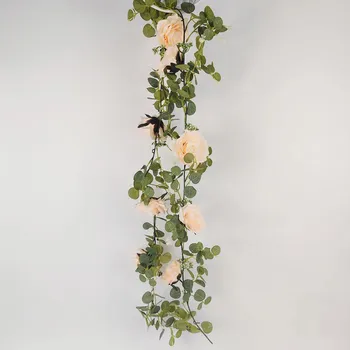 1Pc 1.75m Flower Garland with Fake Peony Artificial Eucalyptus Flower Vine Seeded Eucalyptus Leaves Greenery Garland for Wedding Table Party Decor розовый