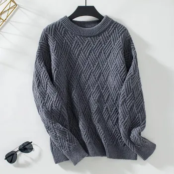 Solid color twist knitted sweater for women autumn and winter new European and American retro round neck sweater for women S бежевый