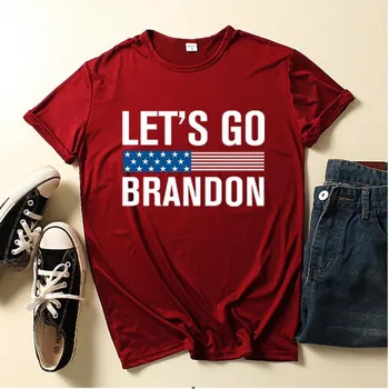 Let s Go Brandon Летние повседневные принтованные хлопковые футболки с короткими рукавами для женщин S чёрный