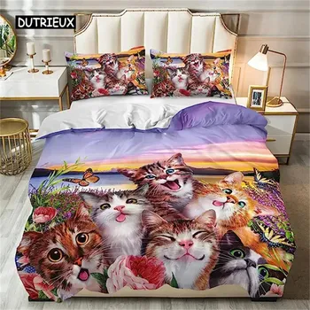 Пододеяльник с изображением кота, милый котенок, одеяло для детей, мальчиков, девочек, подростков, покрывало с 3D-животными, подарки для любителей кошек EU single(135x200cm)