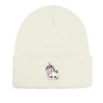 Теплая вязаная шапка Unicorn Cloud Beanie, женская шапка Cancer Chemo Fit Unisex Headwear Knit Hat Beanie as the picture темно-синий