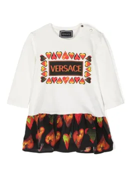 Платье с принтом в виде сердечек Versace Kids, белый