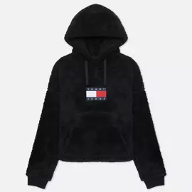 Женская толстовка Tommy Jeans ABO Cropped Plush Hoodie, цвет чёрный, размер XS