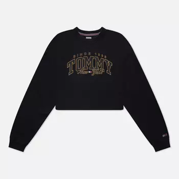 Женская толстовка Tommy Jeans Cropped Luxe Varsity Crew Neck, цвет чёрный, размер M